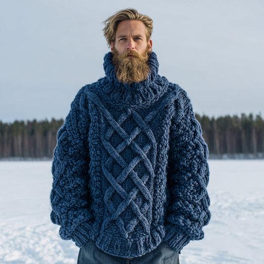 Men's Vintage Feynman Island Chunky Knit Warm Turtleneck Sweater elevenforest