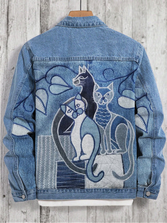 Cats Patchwork & Embroidery Art Denim Jacket elevenforest