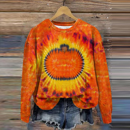 Comstylish Women's Halloween Tie Dye Fall Pumpkin Print Casual Sweatshirt