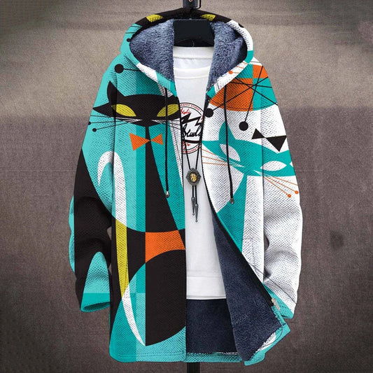 Men's Cat Print Plush Thickened Long Sleeve Sweater Jacket Cardigan elevenforest