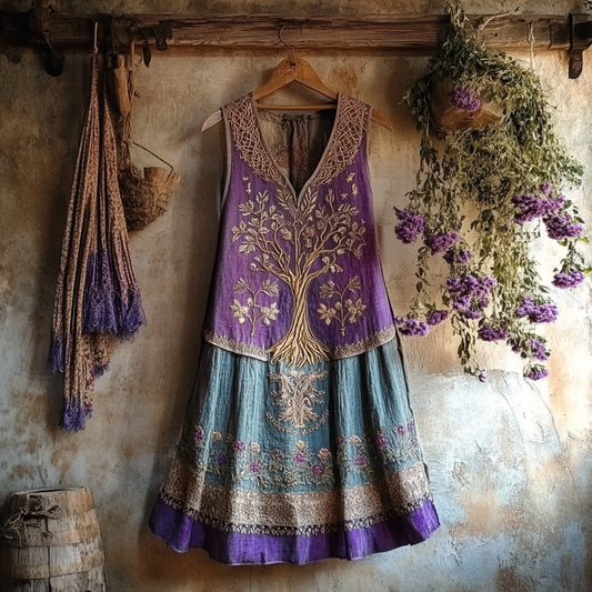 Vintage Viking Tribal Celtic Knot Life Of Tree Patchwork Art Linen Tank Dress artswardrobe