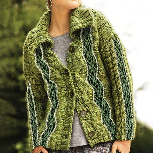 Women's Irish Celtic Thick Needle Knit Jacquard Lapel Button Sweater elevenforest