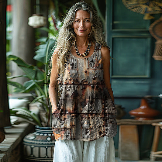 Women's Vintage Rust Print Casual Tank Top artswardrobe