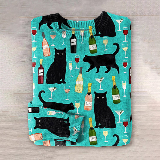 Cat Print Knitted Pullover Sweater elevenforest