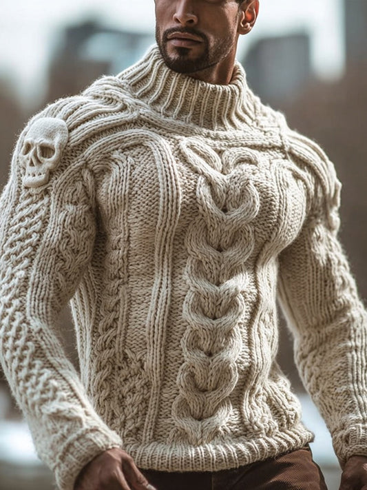 Men's Vintage Skull Celtic Chunky Cozy Turtleneck Sweater elevenforest