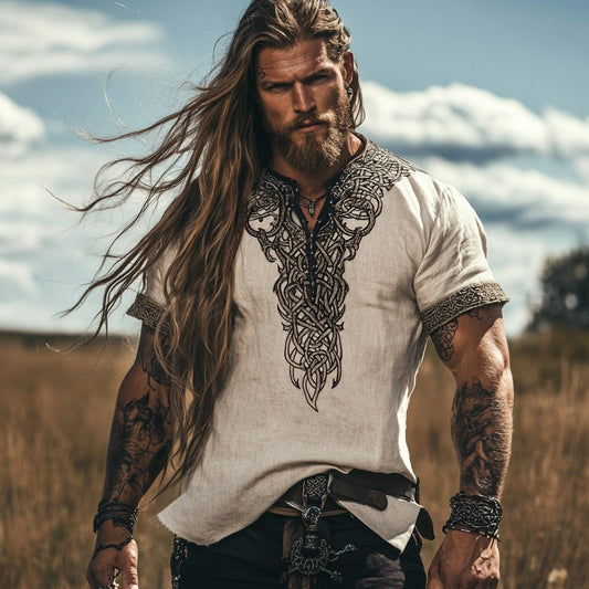 Men's Viking Celtic Knot Art Linen Blend Shirt artswardrobe