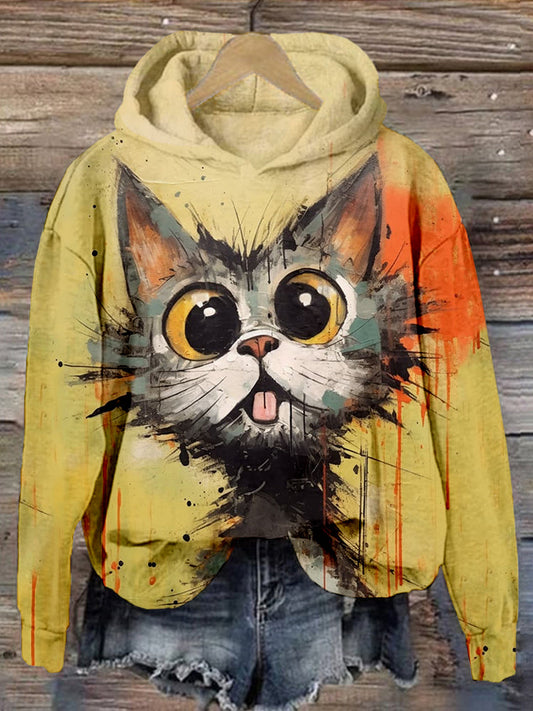 Lovely Cat Art Pattern Print Comfy Hoodie elevenforest