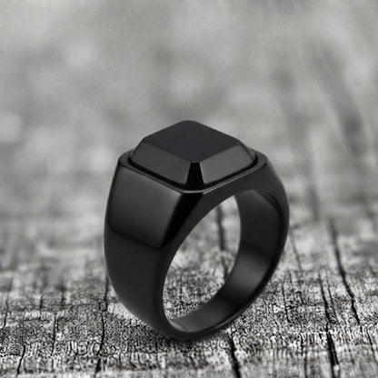 Matte Black Cushion Stone Ring