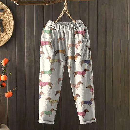 Women's Vintage Dachshund Casual Pocket Pants artswardrobe