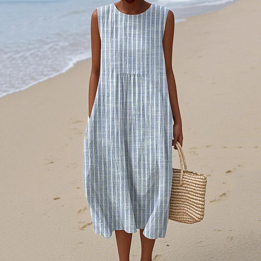 Women's Striped Print Tank Midi Dress artswardrobe