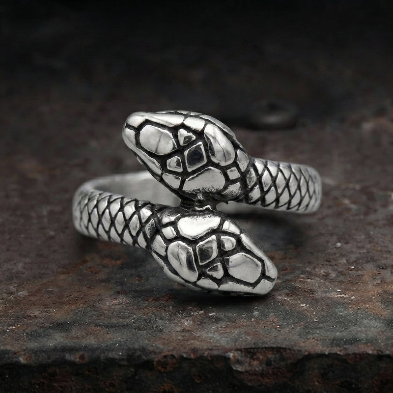Double-Headed Serpent Coil Wrap Ring
