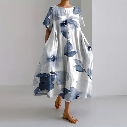 Comstylish Women's Retro Botanical Floral Design Printed Casual Loose Dress