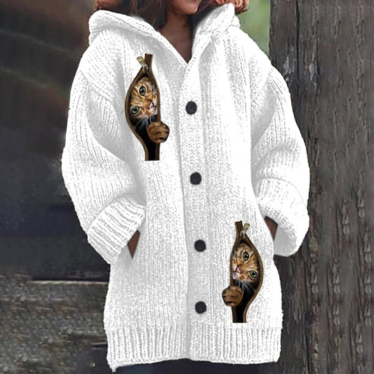 Vintage Cute Cat Cozy Button Down Sweater elevenforest