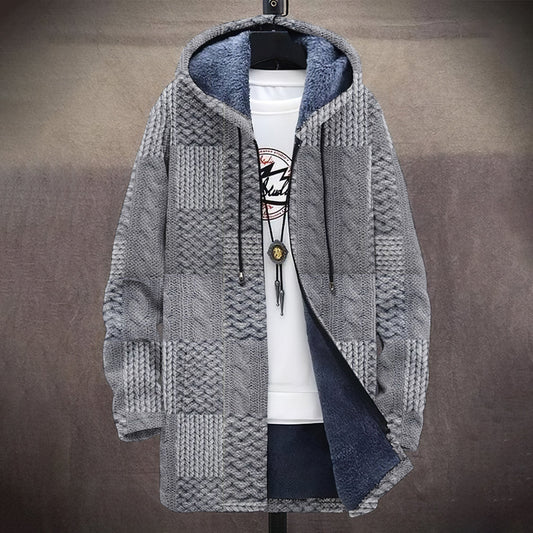 Men's Vintage Knitted Graphic Art Comfort Plush Hooded Coat elevenforest