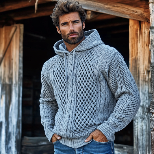 Men'S Waffle Knit Pattern Hooded Sweater artswardrobe