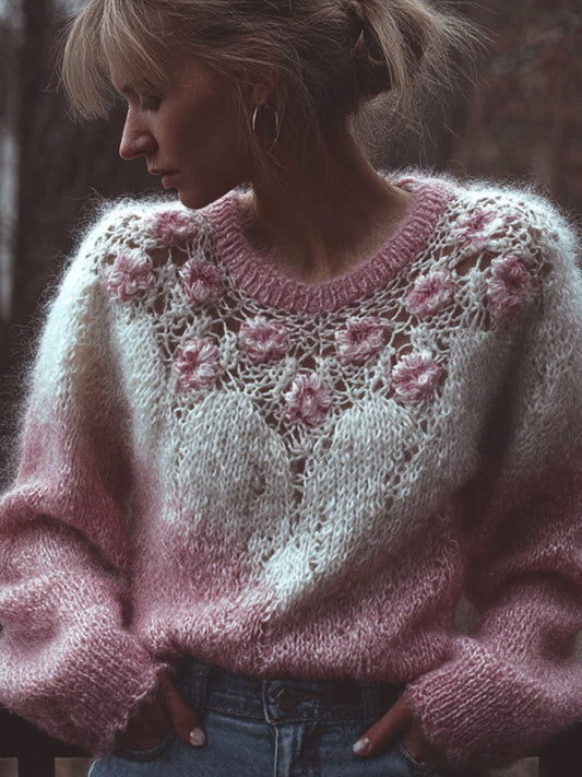Women's Vintage Romantic Floral Round-neck Sweater elevenforest