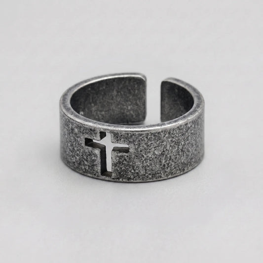 Shadow Cross Cutout Open Band Ring
