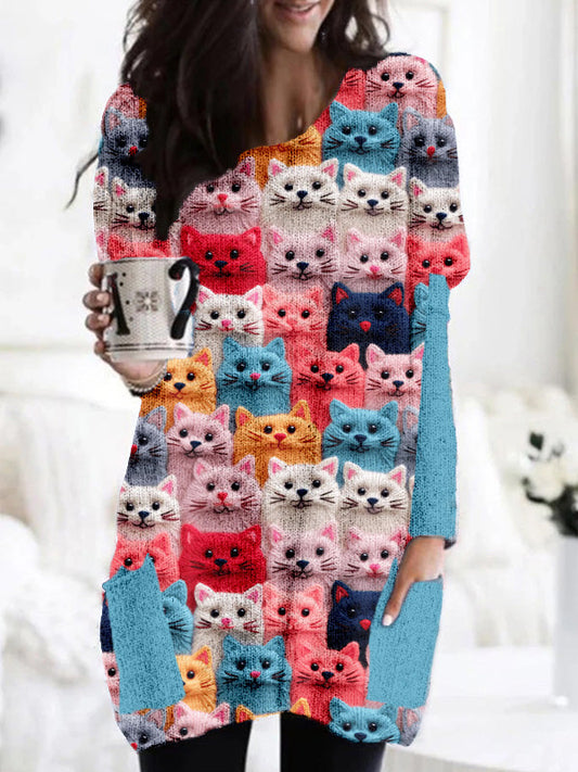 Colorful Cute Cats Embroidered Cozy Knit Tunic elevenforest
