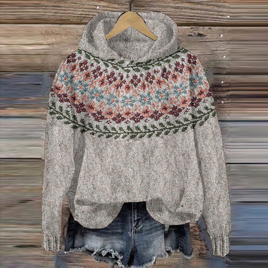 Vintage Floral Geometry Pattern Warm Comfy Sweater artswardrobe