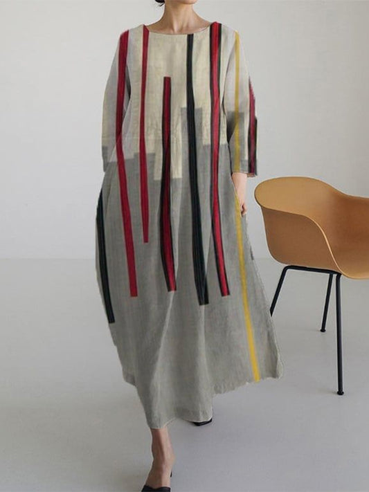 Comstylish Vintage Geometric Art Linen Blend Maxi Dress