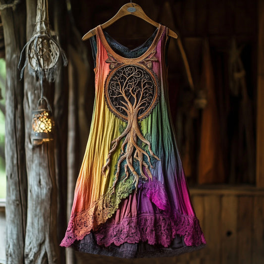 Vintage Life Of Tree Celtic Multicolour Tribal Art Comfy Tank Dress artswardrobe