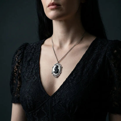 Midnight Cat Cameo Necklace