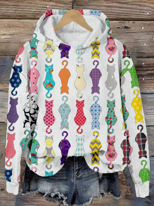 Comstylish Cute Patchwork Cats Pattern Cozy Hoodie