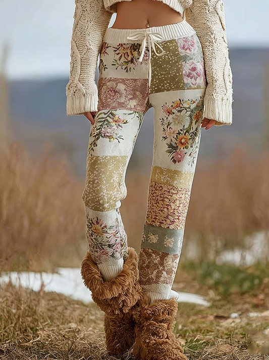 Comstylish Bohemian Style Women's Winter Warm Knitted Straight-leg Long Pants