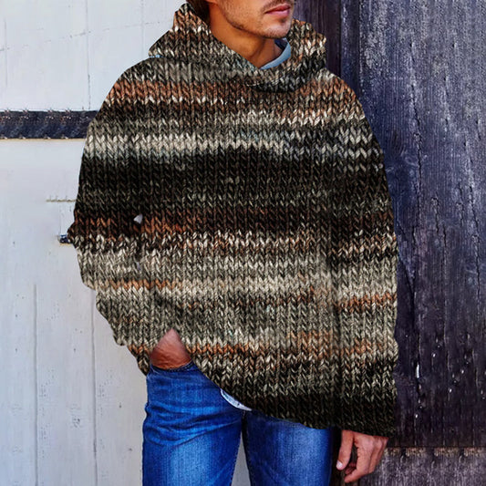 Men's Vintage Colorful Crochet Art Cozy Hooded Sweater artswardrobe