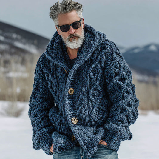 Men's Casual Fairman Island Chunky Knit Buttons Hooded Sweater Cardigan elevenforest