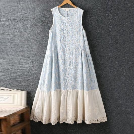 Women's Elegant And Comfortable Embroidered Linen Dress artswardrobe