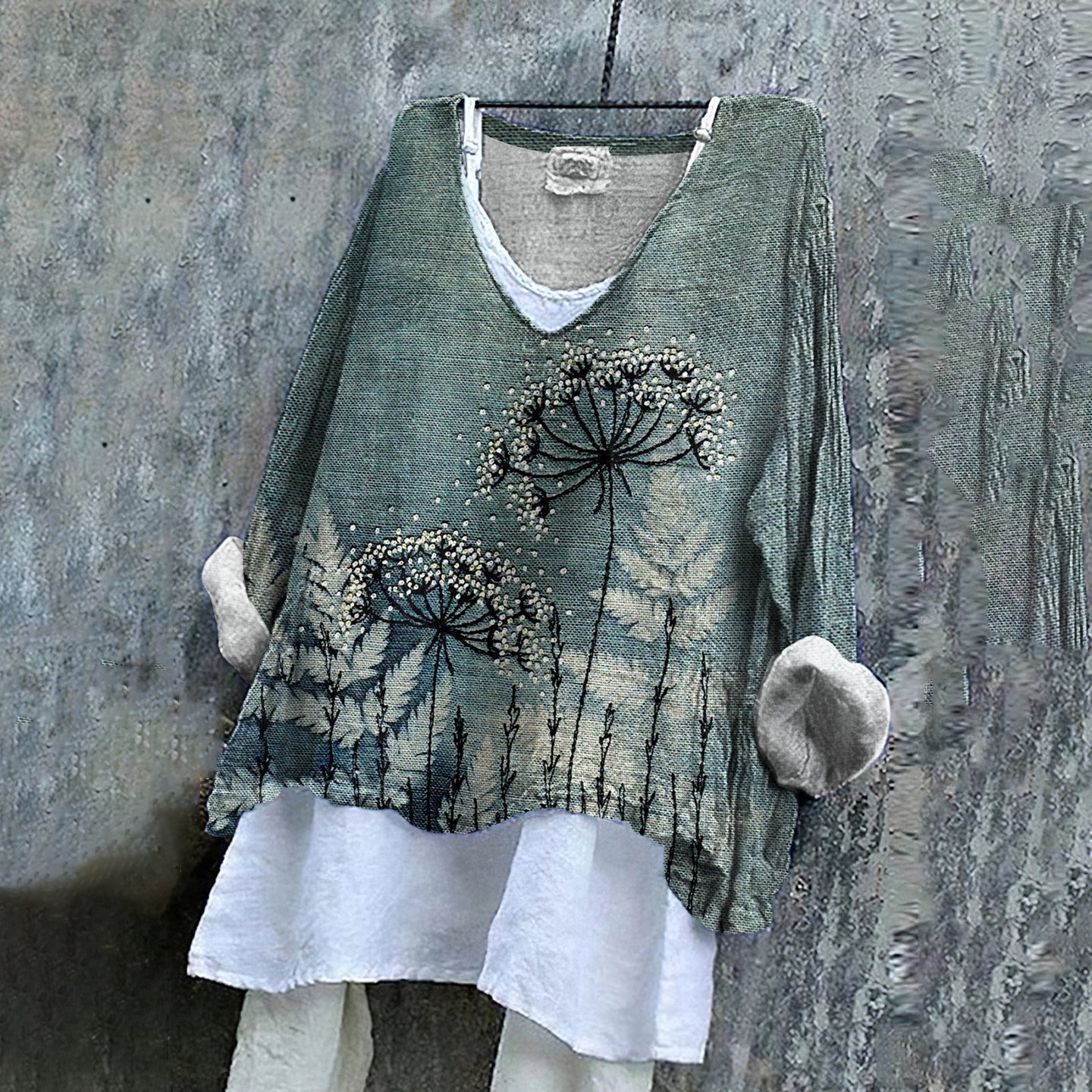 Retro Floral Embroidered Art Linen Blend Tunic artswardrobe