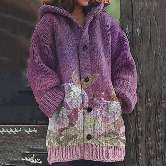 Fashion Gradient Flower Knitted Cardigan Sweater artswardrobe