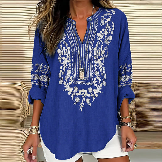 Comstylish Vintage Ukrainian Floral Art Embroidery Linen Shirt