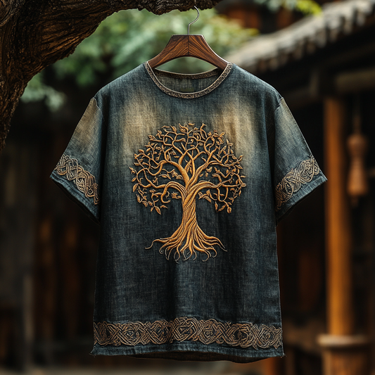 Men's Viking Life Of Tree Knot Vintage Linen T-shirt artswardrobe