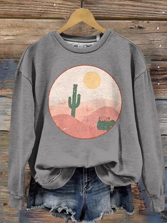Comstylish Women's Cute Cat Cactus Print Sweatshirt