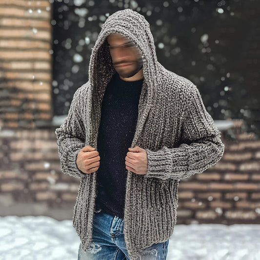 Men's Solid Color Pocket Hooded Knit Sweater Cardigan artswardrobe