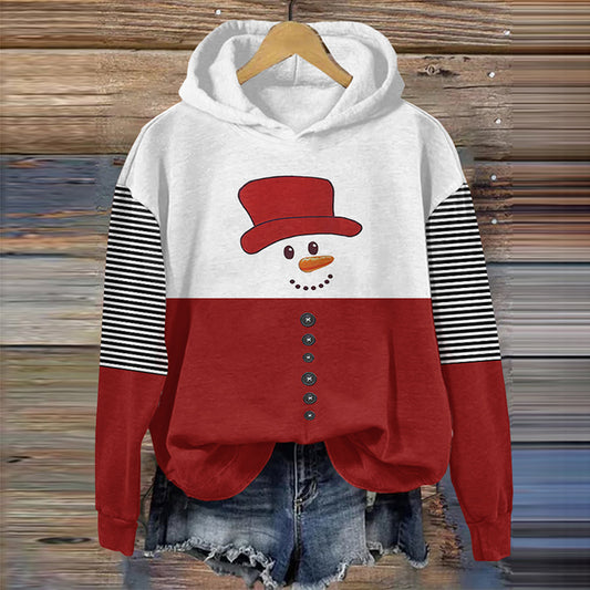 Comstylish Women's Christmas Snowman Striped Colorblock Casual Hoodie