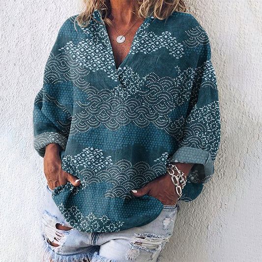 Comstylish Vintage Geometry Japanese Art Linen Blend Tunic