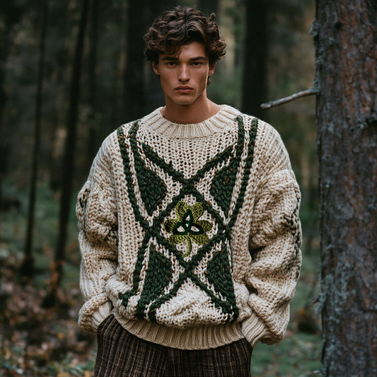 Men's Irish Celtic Knotted Shamrock Knit Jacquard Sweater artswardrobe