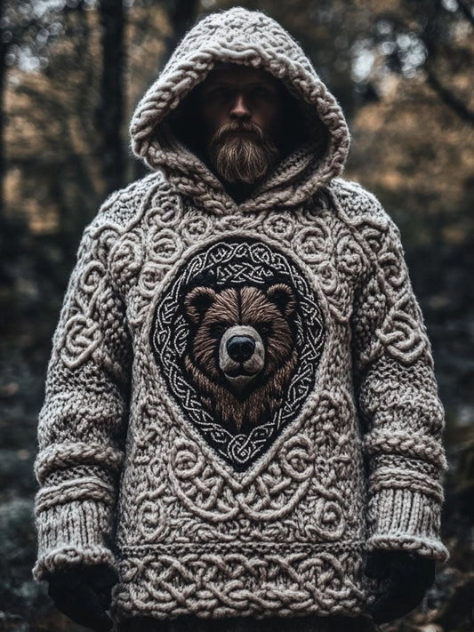 Men's Viking Bear Inspired Celtic Chunky Hooded Sweater elevenforest
