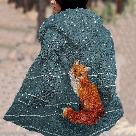 Fox Art Cozy Knit Hooded Cardigan artswardrobe