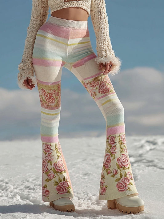 Comstylish Vintage Boho Floral Patchwork Art Cozy Flared Leggings