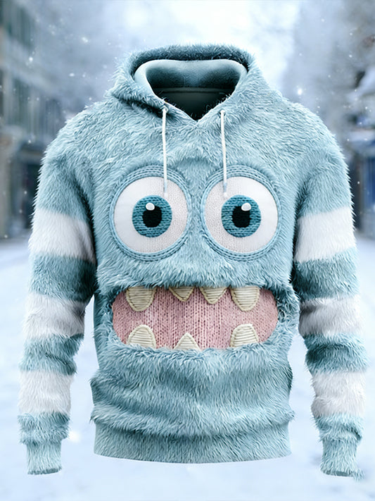 Comstylish Snow Monster Striped Fleece Hoodie