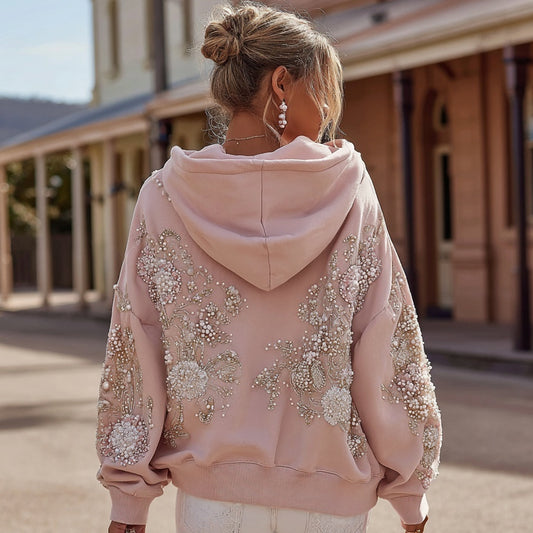 Comstylish Vintage Boho Floral Embroidered Comfy Hoodie