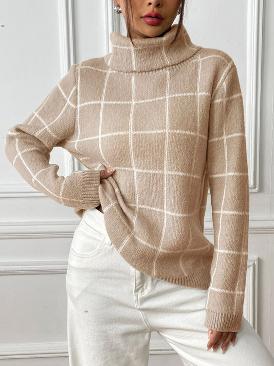 Marie® | Checked turtleneck sweater with long sleeves