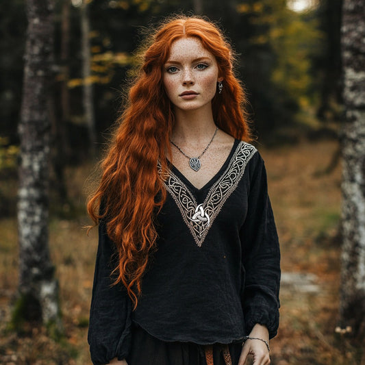 Tribal Viking Celtic Knotwork Inspired Cotton And Linen V-neck Loose Shirt artswardrobe