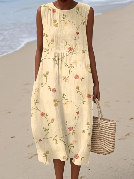 Vintage Floral Art Linen And Cotton Tank Dress artswardrobe