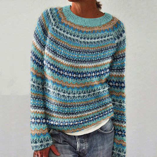 Vintage Icelandic Geometric Knit Pattern Women's Crew Neck Sweater artswardrobe