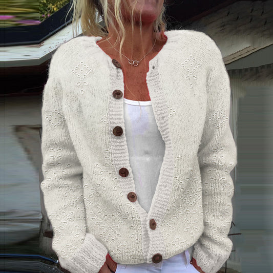 Floral Jacquard Women's Cardigan Knitted Sweater artswardrobe